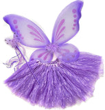 Purple Butterfly Costume Set, featuring wings, tutu, and wand, beautifully displayed on a clean white background. A whimsical ensemble perfect for sparking imaginative play and creative adventures.