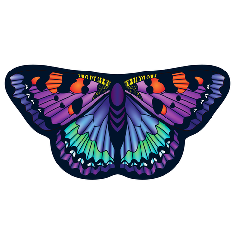Colorful butterfly cape spread out on white background