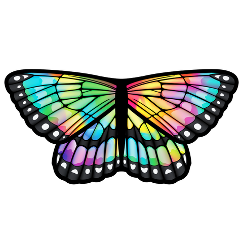 Colorful butterfly cape spread out on white background