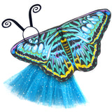 Butterfly Wings Costume Set with Blue Clipper Cape Tutu and Antenna Headband