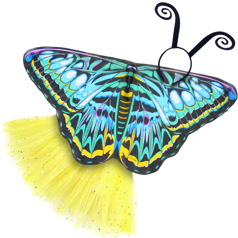 Butterfly Wings Costume Set with Blue Clipper Cape Tutu and Antenna Headband