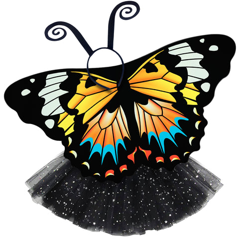 Butterfly Wings Costume Set with Orange Painted Lady Cape Tutu and Antenna Headband