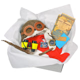 Childrens Explorer Costume Box with Dress Up Adventurer Map, Compass, Binoculars, Rock Collection, Hat, Scarf, Journal, Wooden Twig Pencil, and Feather in Adorable Suitcase Gift Box