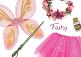 Knotty Kid - Girls Fairy Costume Box with Wings Tutu Wand Flower Crown and Pixie Dust