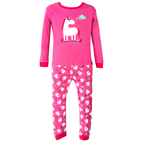 Children's Cotton Pajamas Hot Pink Unicorn PJs Jammies Set