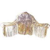 Back view of gold sequin fringe jacket on white background. Stunning details for a glamorous and chic statement piece.