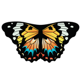 Exquisite butterfly cape spread out against a clean white background with meticulously detailed pattern inspired by the painted lady-inspired butterfly species. A wearable work of art!