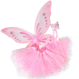 Girls Butterfly Pink Dance Costume Fairy Wing Set with Sparkle Wings Tutu and Wand