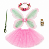 Childrens Fairy Costume Box with Dress Up Wings, Tutu, Wand, Flower Crown, and Pixie Dust in Adorable Suitcase Gift Box