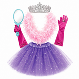Childrens Fairy Princess Box with Dress Up Feather Boa, Gloves, Tiara, Tutu, Ring, and Magic Mirror in Adorable Suitcase Gift Box
