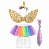 Childrens Unicorn Costume Box with Dress Up Unicorn Tail, Headband, Wings, Furry Leg Warmers, and Tutu in Adorable Suitcase Gift Box
