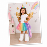 Childrens Unicorn Costume Box with Dress Up Unicorn Tail, Headband, Wings, Furry Leg Warmers, and Tutu in Adorable Suitcase Gift Box