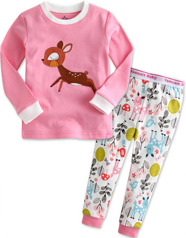 Children's Cotton Pajamas Pink Deer PJs Jammies Set
