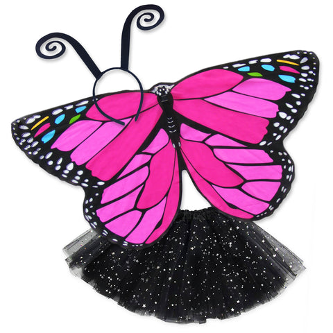 Butterfly Wings Costume Set with Pink Monarch Cape Tutu and Antenna Headband