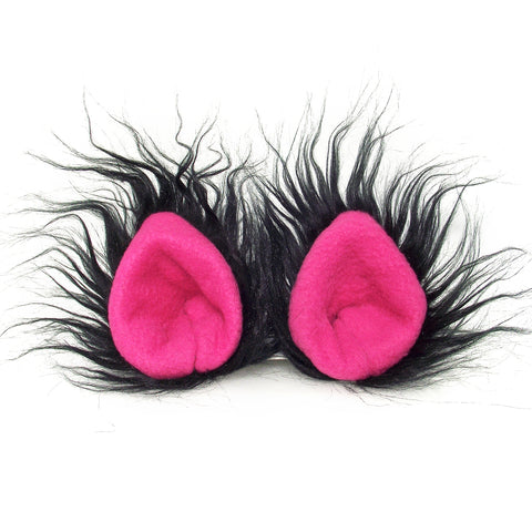 Natural Black Furry Pointed Cat Ears Animal Costume Accessories Cosplay Wolf Ear Clips