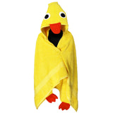 Yellow Duck Hooded Towel - Unique design with felt eyes, and an adorable orange terry cloth beak and feet. A charming bath time essential for kids on a clean white background.