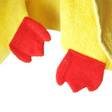 Close-up of Yellow Duck Hooded Towel's adorable orange terry cloth feet, adding a whimsical touch to bath time. A charming and personalized accessory for kids against a clean white background.