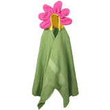 Adorable Flower Hooded Towel on a white background, featuring pink terry cloth petals and a sweet ladybug button. A charming bath time essential for kids.
