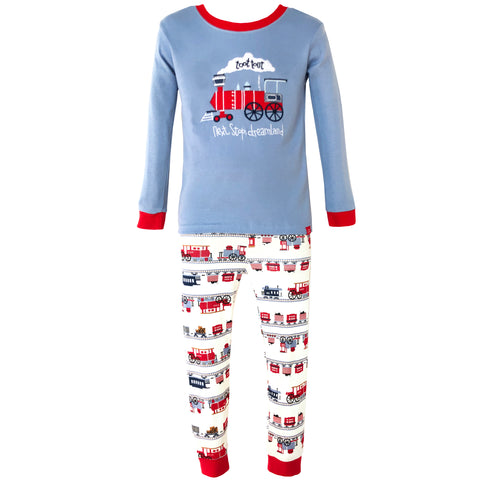 Children's Cotton Pajamas Locomotive Train PJs Jammies Set