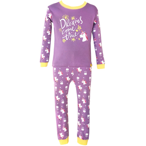 Children's Cotton Pajamas Purple Unicorn Dream PJs Jammies Set