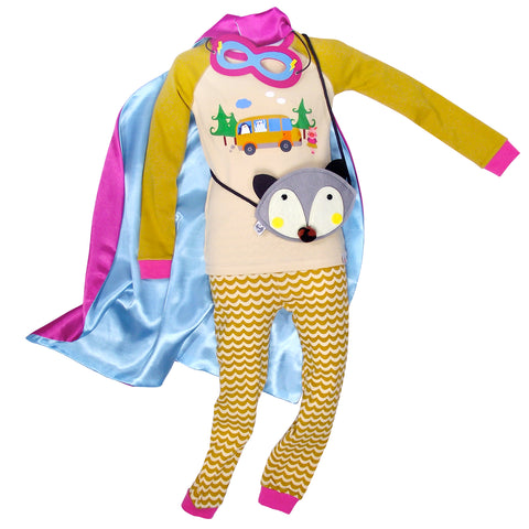 Children's Cotton Pajamas Camping Pals PJs Jammies Set with Cape and Purse