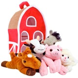 Cute Animal Red Barn with Removable Plush Barnyard Animals