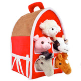 Cute Animal Red Barn with Removable Plush Barnyard Animals