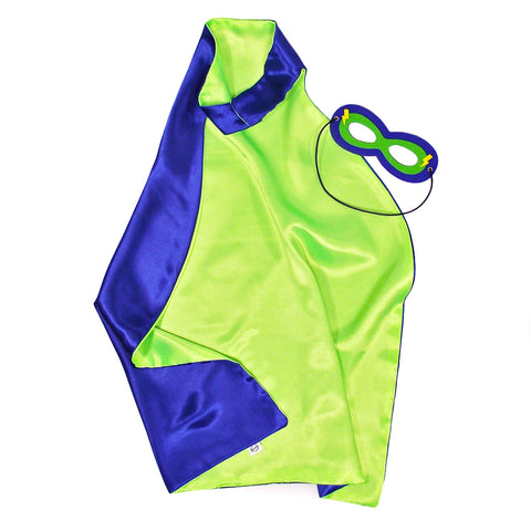 Kids Superhero Cape Double Sided Super Hero Capes for Boys Navy Lime