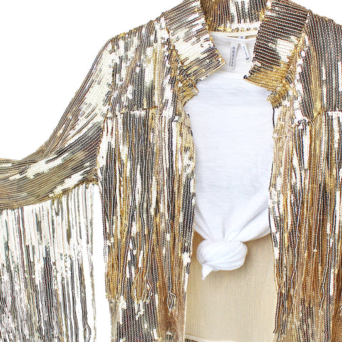 Women's Navy Sequin Fringe Western Shirt