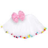 Pom Pom Tutus Girls Photo Prop Birthday Party Tutu Skirt with Bow