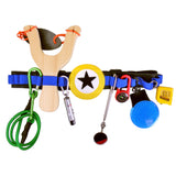 Kids Superhero Utility Tool Belt with Slingshot and Accessories Carabeener cord, laser pointer, extendable spy mirror, compass, light-up reflector, retractable tape measure